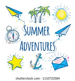 Summer adventures icons set
