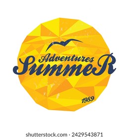 Summer Adventures - vector illustration in vintage graphic style for t-shirt and other print production.  Summer vacation concept. Design elements.