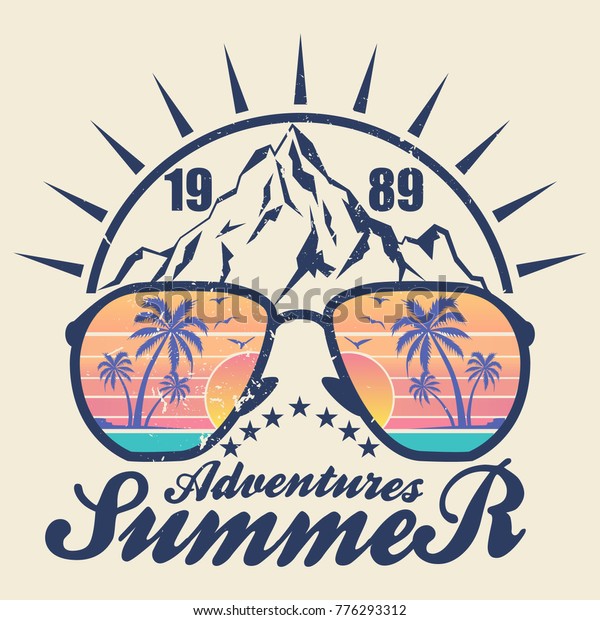 Summer Adventures Vector Illustration Vintage Graphic Stock Vector