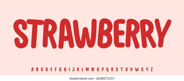 Summer aggregate accessory fruit, Strawberry lettering, cartoon rounded alphabet, playful font for fresh product headline, logo. Childish typographic design. Packaging typography. Vector typeset