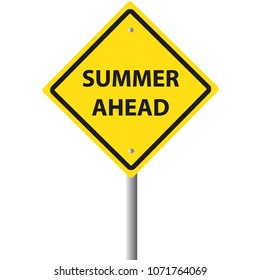 Summer ahead caution yellow road sign