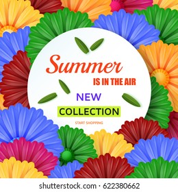 Summer is the air and new collection background template with flowers. Vector illustration