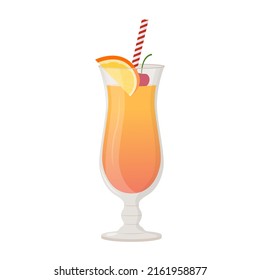 Summer alcoholic drink, tropical cocktail. Tequila sunrise. Beach party concept. Flat vector illustration