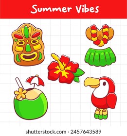Summer aloha hawaii hand drawn elements collection