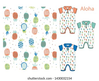 Summer aloha repeated pattern for kids rompers