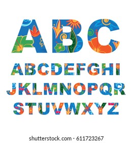 Summer alphabet, capital vector letters
