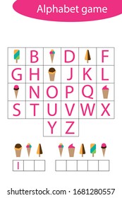 Sommeralphabet-Spiel für Kinder, ein Wort machen, Vorschulen-Arbeitsblatt-Aktivität für Kinder, pädagogisches Schreimopielspiel für die Entwicklung von Kindern, Vektorillustration-Illustration