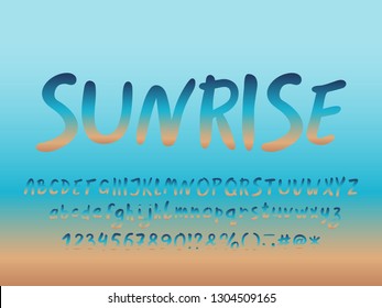 Summer Alphabet sunrise color. Vector letters, numbers and punctuation marks