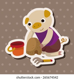 summer animal pig flat icon elements background,eps10