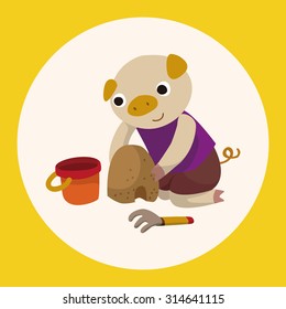 summer animal pig flat icon elements background,eps10