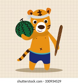 summer animal tiger flat icon elements background,eps10