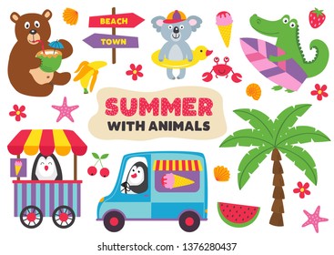 summer with animals part 1  - vector illustration, eps
