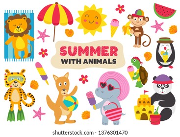 summer with animals part 2  - vector illustration, eps