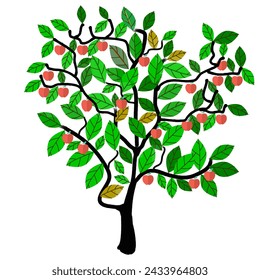Summer Apple Tree with Ripe Red Apples in Impressive Vector Graphic