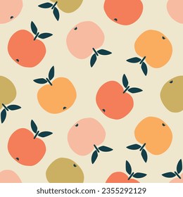 Summer apples hand drawn vector illustration. Colorful fruit seamless pattern for kids fabric or wallpaper.	