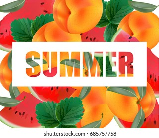 Summer appricot and watermelon background pattern Vector