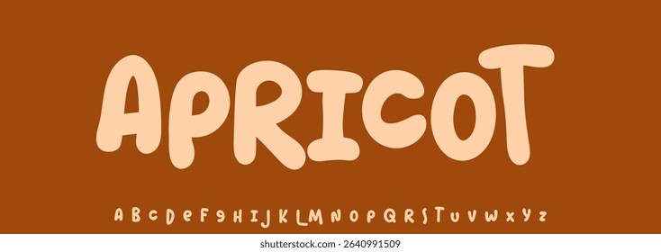 Summer Apricot, joyful lettering, cartoon rounded typography. Childish font for friendly logo headline of culinary recipe book, sweets, ice cream title. Food typographic design. Vector typeset.