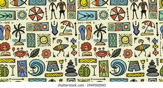 Summer Art Background. Autherntic Style. Seamless Pattern for your design