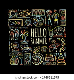 Summer Art Background. Autherntic Style for your design