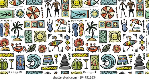 Summer Art Background. Autherntic Style. Seamless Pattern for your design