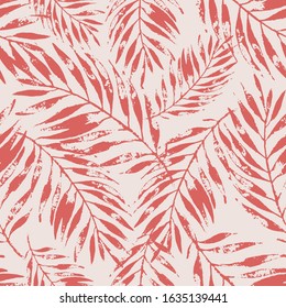 Summer Art Illustration: Rough Grunge Tropical Leaves Background. Abstract Palm Leaf In Monochrome Colors, Vector Seamless Pattern. Hand Drawn Design For Organic Fabric, Textile, Wallpaper