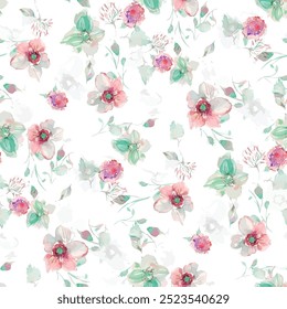 summer art, little flower leaf stems,textile design pattern allover repeats, effect abstract,colors print