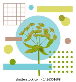 Summer art poster with a flower and grometric objects
