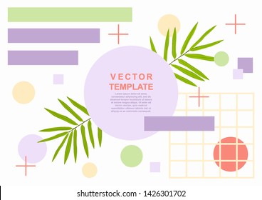 Summer art web banner template with a palm leaves and grometric objects