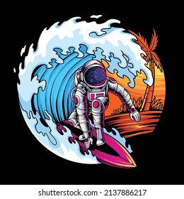 Summer Astronaut Surfing in Space Beach Waves