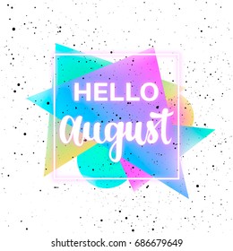 Summer August neon memphis 80x background with grunge texture. Minimal printable journaling card, creative card, art print, minimal label design for banner, poster, flyer.