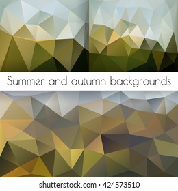 Summer and autumn backgrounds in polygonal design. Vector background with geometric shapes. Triangle mosaic background.