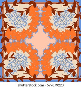 Summer, autumn colors. Silk scarf. Abstract vector pattern floral elements.