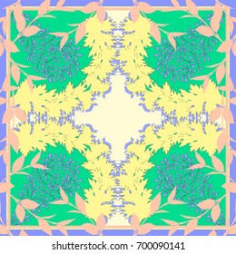 Summer, autumn colors. Silk scarf. Abstract vector pattern floral elements.