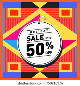 Summer and Autumn Holiday sale memphis style web banner. Fashion and travel discount poster. Vector holiday Abstract colorful illustration with special offer and promotion.