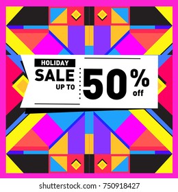 Summer and Autumn Holiday sale memphis style web banner. Fashion and travel discount poster. Vector holiday Abstract colorful illustration with special offer and promotion.