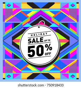 Summer and Autumn Holiday sale memphis style web banner. Fashion and travel discount poster. Vector holiday Abstract colorful illustration with special offer and promotion.