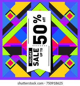 Summer and Autumn Holiday sale memphis style web banner. Fashion and travel discount poster. Vector holiday Abstract colorful illustration with special offer and promotion.