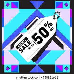 Summer and Autumn Holiday sale memphis style web banner. Fashion and travel discount poster. Vector holiday Abstract colorful illustration with special offer and promotion.
