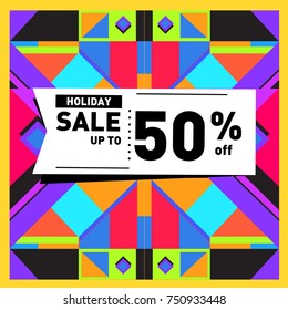 Summer and Autumn Holiday sale memphis style web banner. Fashion and travel discount poster. Vector holiday Abstract colorful illustration with special offer and promotion.