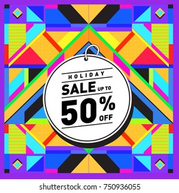 Summer and Autumn Holiday sale memphis style web banner. Fashion and travel discount poster. Vector holiday Abstract colorful illustration with special offer and promotion.