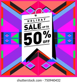 Summer and Autumn Holiday sale memphis style web banner. Fashion and travel discount poster. Vector holiday Abstract colorful illustration with special offer and promotion.