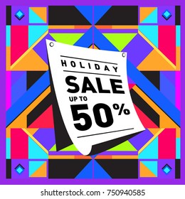 Summer and Autumn Holiday sale memphis style web banner. Fashion and travel discount poster. Vector holiday Abstract colorful illustration with special offer and promotion.