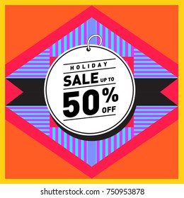 Summer and Autumn Holiday sale memphis style web banner. Fashion and travel discount poster. Vector holiday Abstract colorful illustration with special offer and promotion.