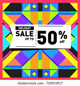 Summer and Autumn Holiday sale memphis style web banner. Fashion and travel discount poster. Vector holiday Abstract colorful illustration with special offer and promotion.