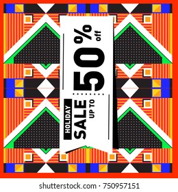 Summer and Autumn Holiday sale memphis style web banner. Fashion and travel discount poster. Vector holiday Abstract colorful illustration with special offer and promotion.