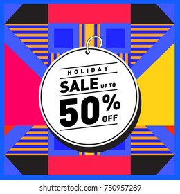 Summer and Autumn Holiday sale memphis style web banner. Fashion and travel discount poster. Vector holiday Abstract colorful illustration with special offer and promotion.