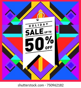 Summer and Autumn Holiday sale memphis style web banner. Fashion and travel discount poster. Vector holiday Abstract colorful illustration with special offer and promotion.