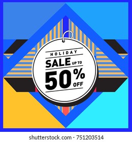 Summer and Autumn Holiday sale memphis style web banner. Fashion and travel discount poster. Vector holiday Abstract colorful illustration with special offer and promotion.