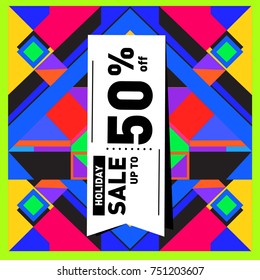 Summer and Autumn Holiday sale memphis style web banner. Fashion and travel discount poster. Vector holiday Abstract colorful illustration with special offer and promotion.