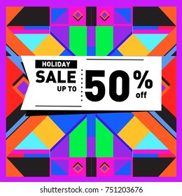 Summer and Autumn Holiday sale memphis style web banner. Fashion and travel discount poster. Vector holiday Abstract colorful illustration with special offer and promotion.